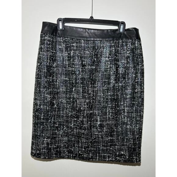 BANANA REPUBLIC Black White Tweed Lined Acrylic Skirt Career Business Womens 12 - Picture 1 of 7